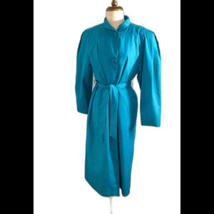 Gallery Trench Coat Size 13/14 Women's Vintage 80's Teal Retro Sportswear Coat